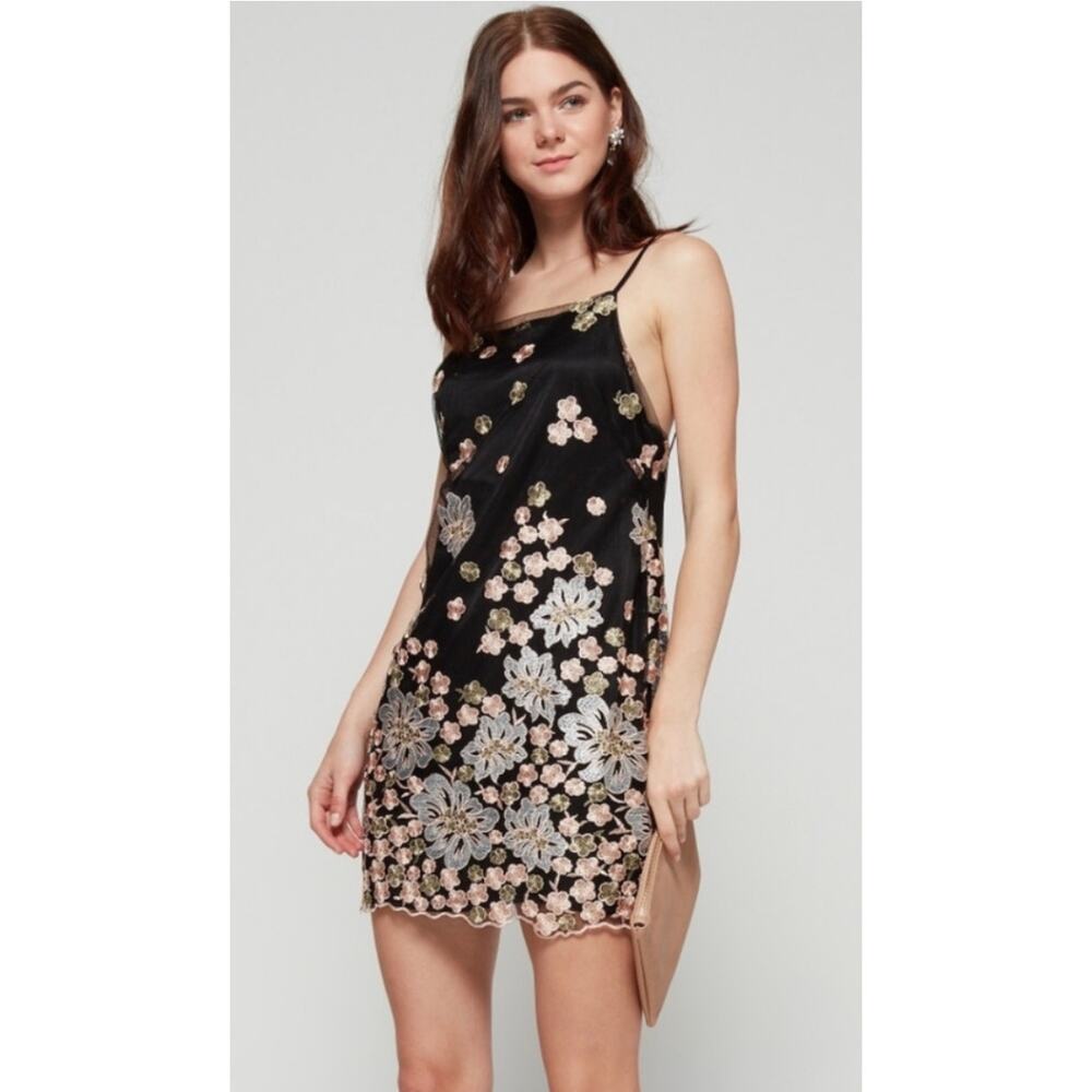 Backstage Marrakech floral embroidered Black Mesh dress Size Medium